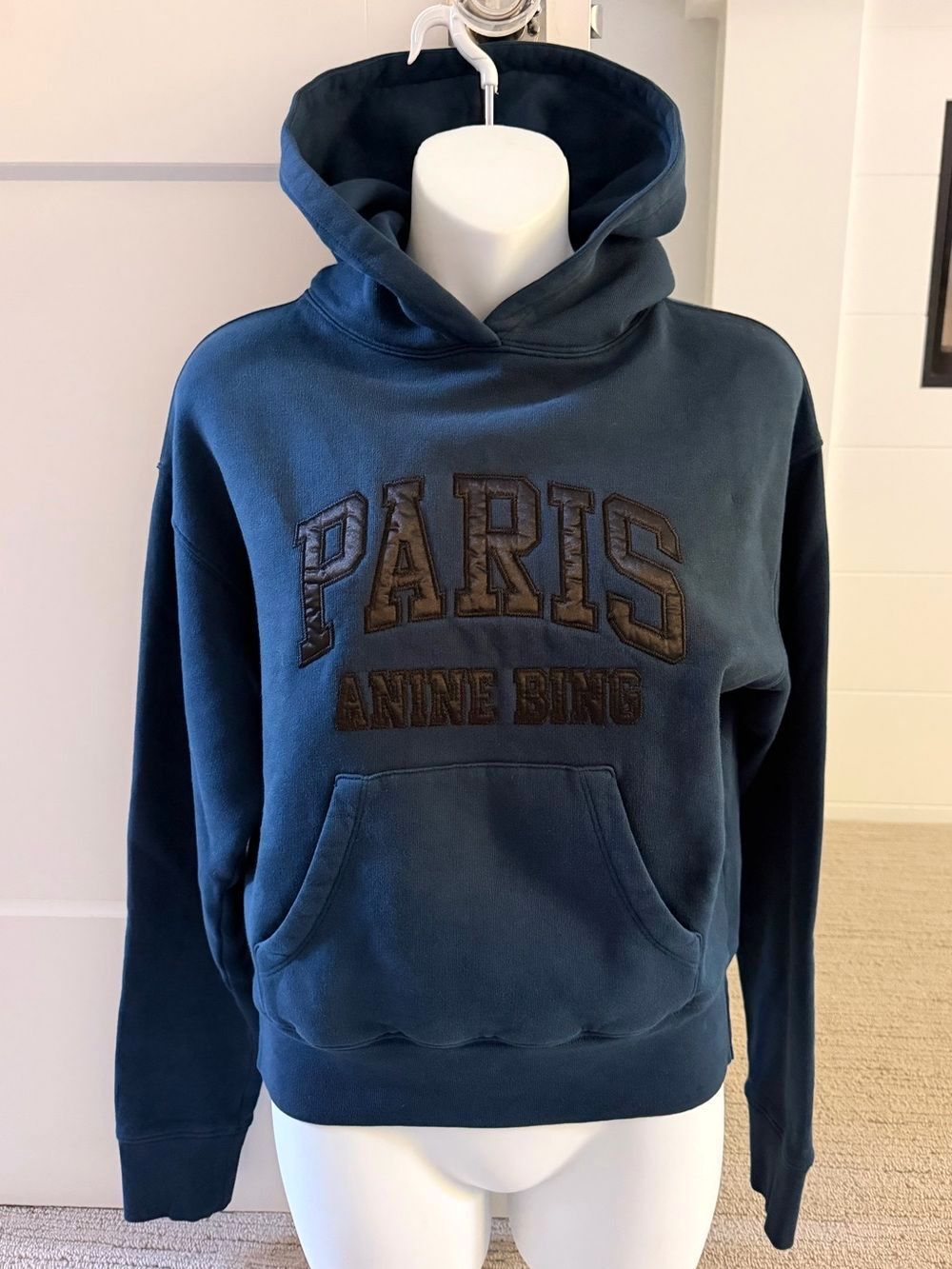 ANINE BING Paris Logo Cropped Hoodie Sweatshirt Sz S NWT $200!! RARE